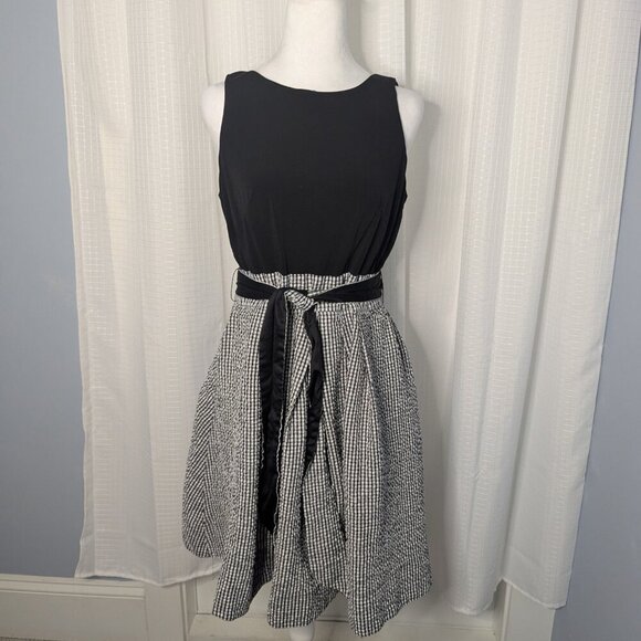 Signature by Robbie Bee Open Back Dress, Size 8, Black/White Check - Picture 1 of 7